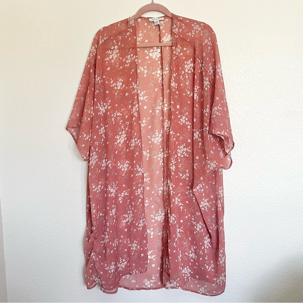 American Eagle Duster Cardigan Top One Sz Kimono Beach Coverup Multicolor Floral